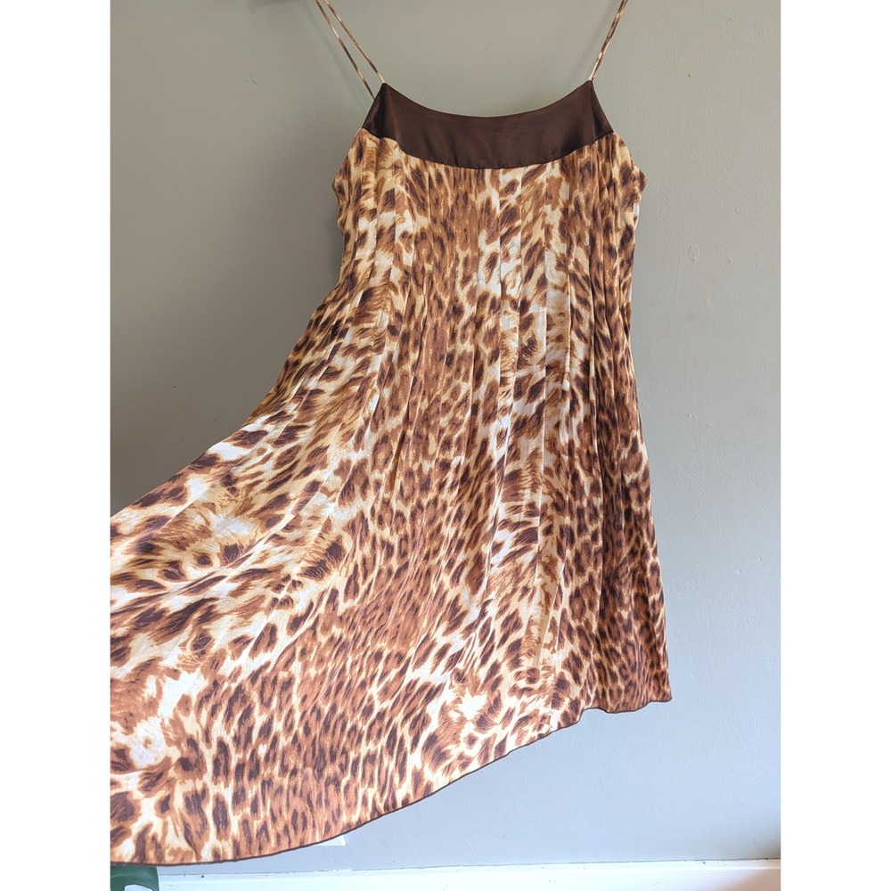 Vintage Y2K Issue Silk Leopard Print Mini Dress Animal Spaghetti Strap Size 4